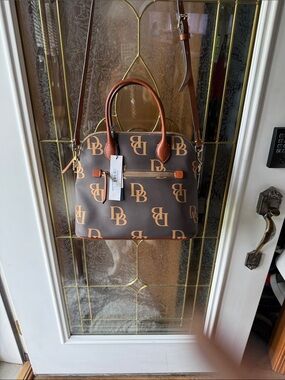 Dooney & Bourke Brown Crossbody Satchel with Tan Trim